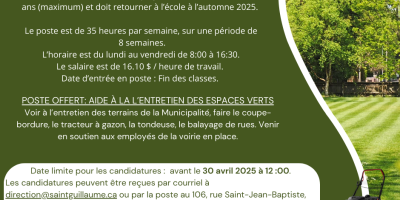 Offre d'emploi étudiant : Aide à l'entretien des espaces verts