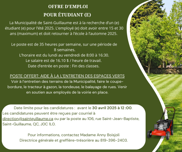 Offre d'emploi étudiant : Aide à l'entretien des espaces verts